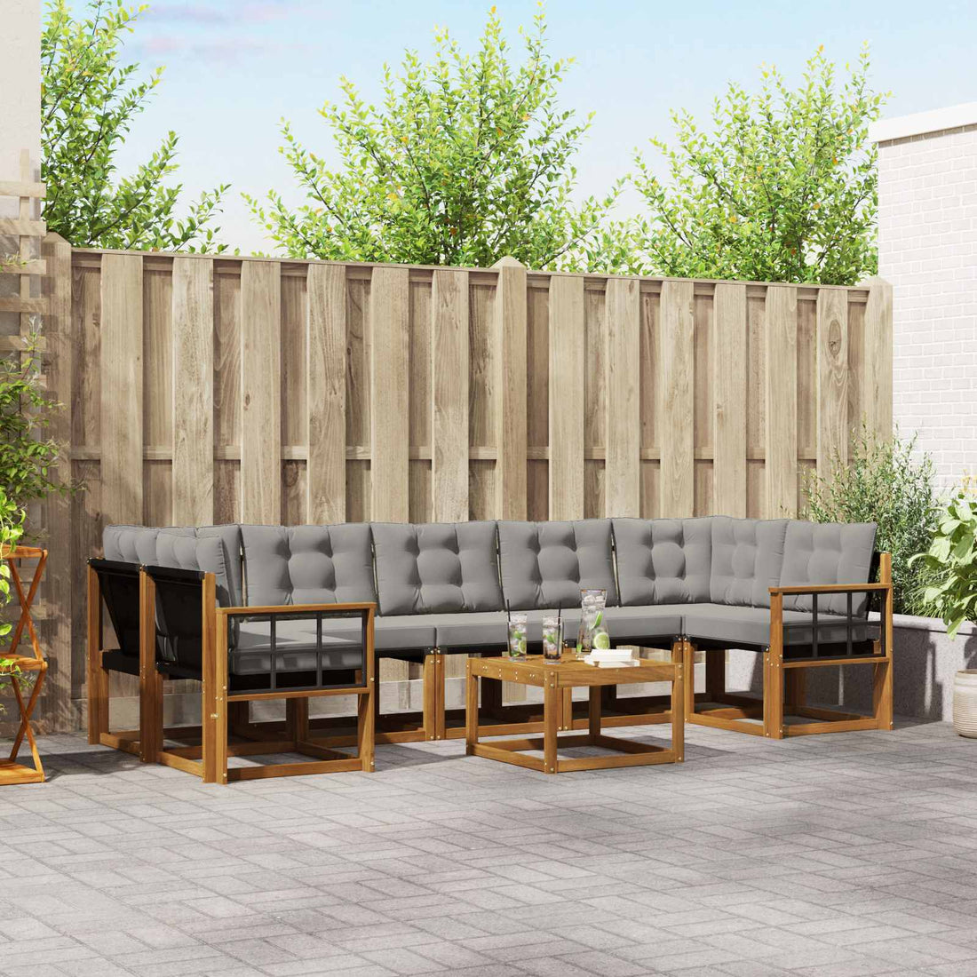 vidaXL Conjunto de sofás de exterior 8 uds. Gris Natural y Claro