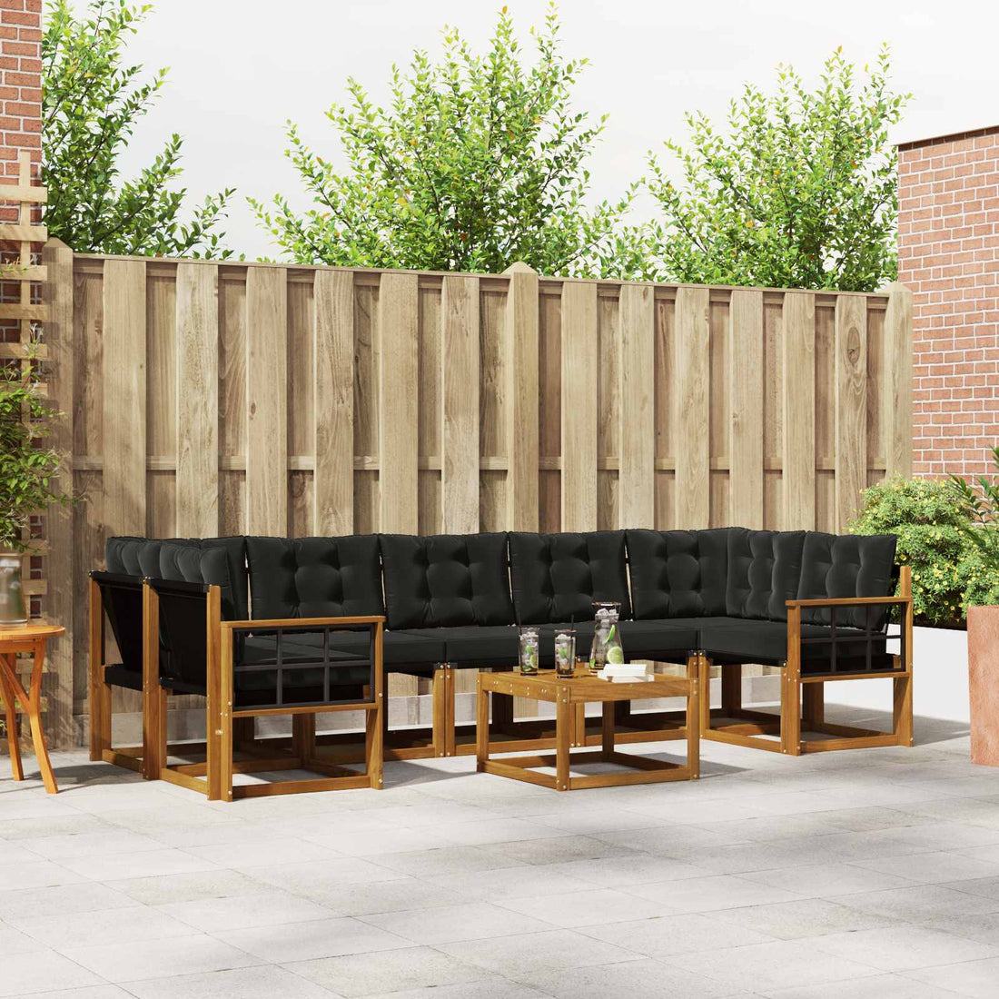vidaXL Conjunto de sofás de exterior 8 uds. Natural y negro