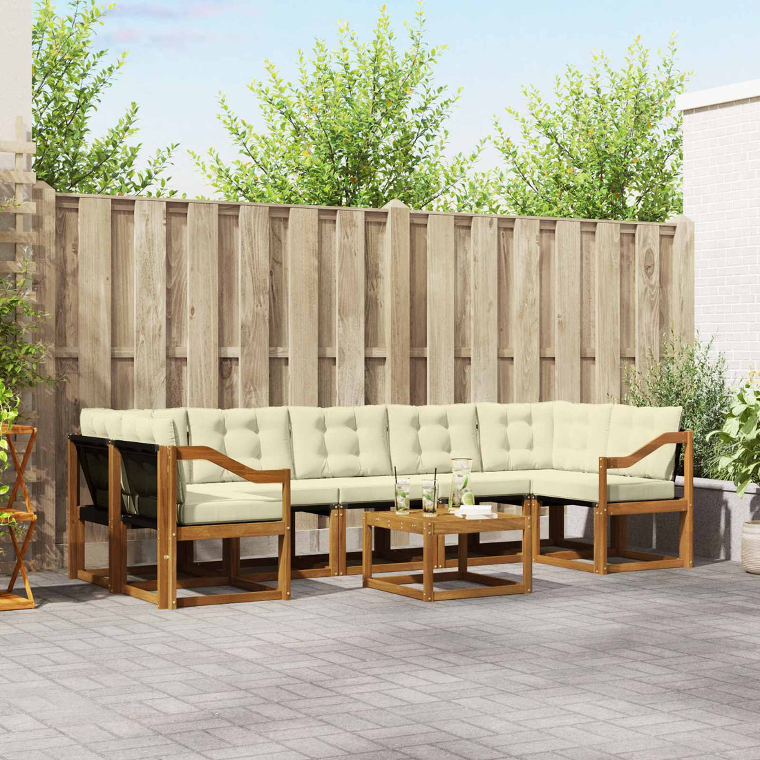 vidaXL Conjunto de sofás de exterior 8 uds. Natural y Crema