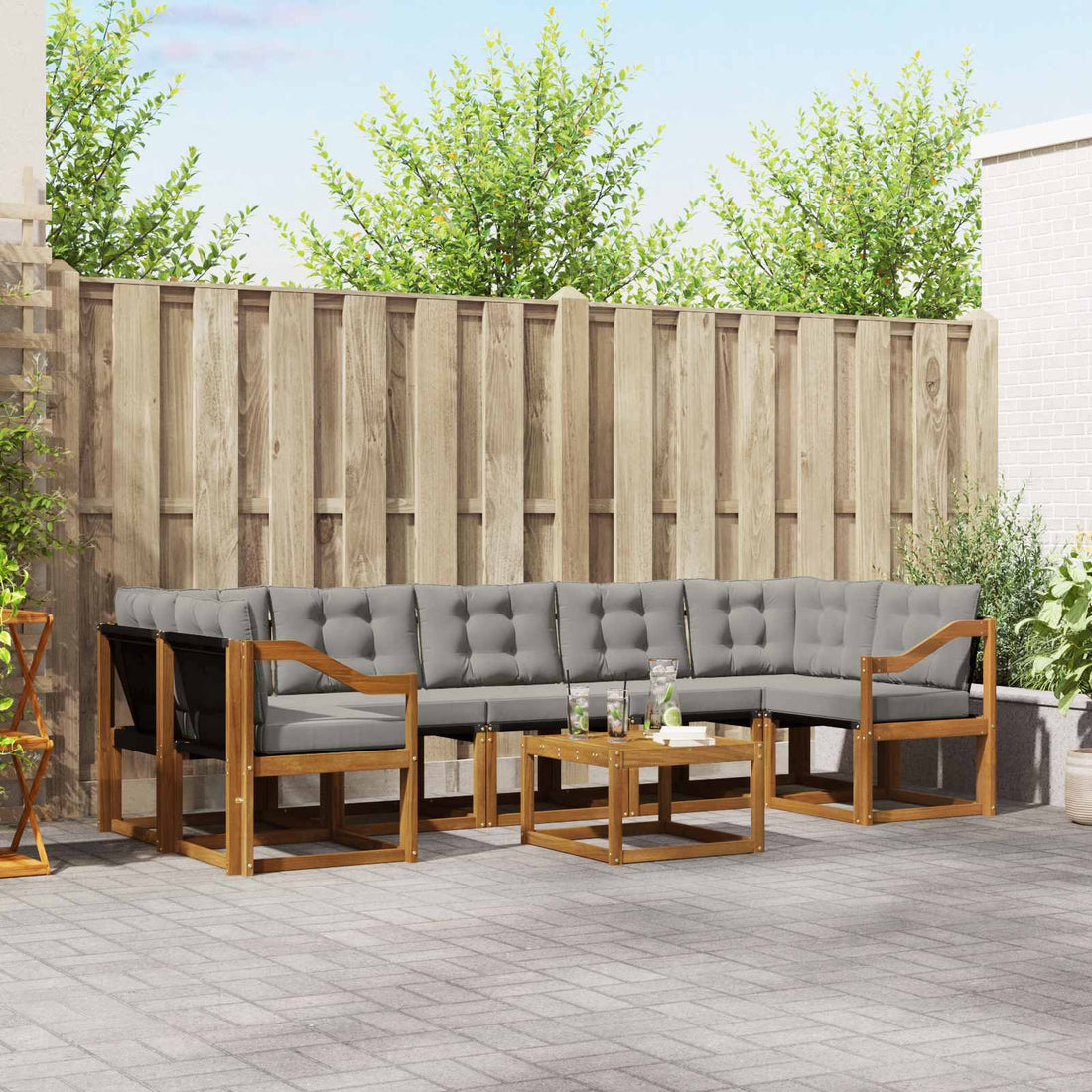 vidaXL Conjunto de sofás de exterior 8 uds. Gris Natural y Claro
