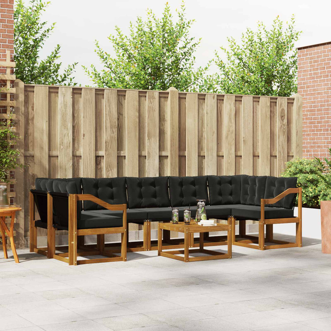 vidaXL Conjunto de sofás de exterior 8 uds. Natural y negro