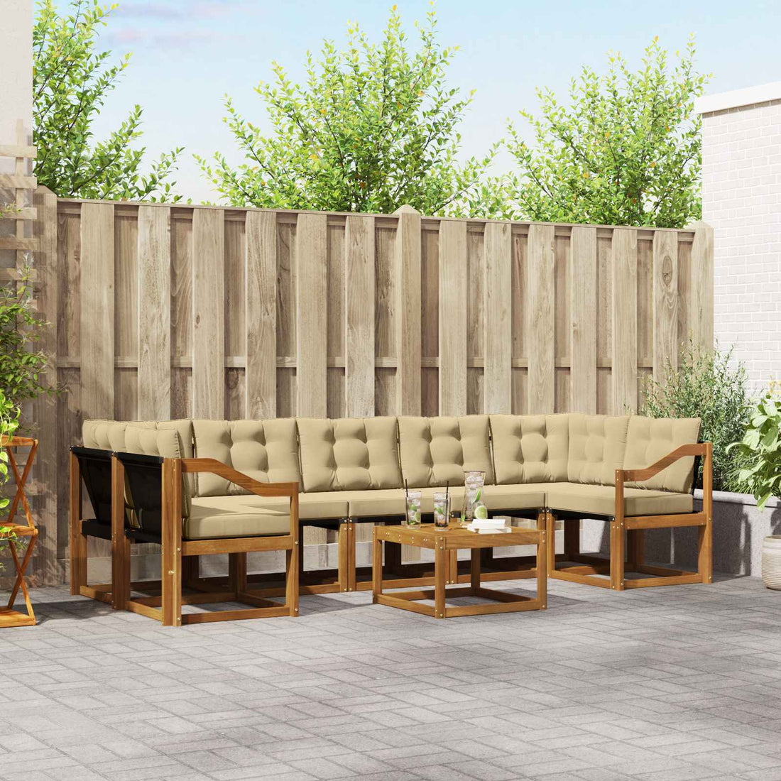 vidaXL Conjunto de sofás de exterior 8 uds. Natural y Beige