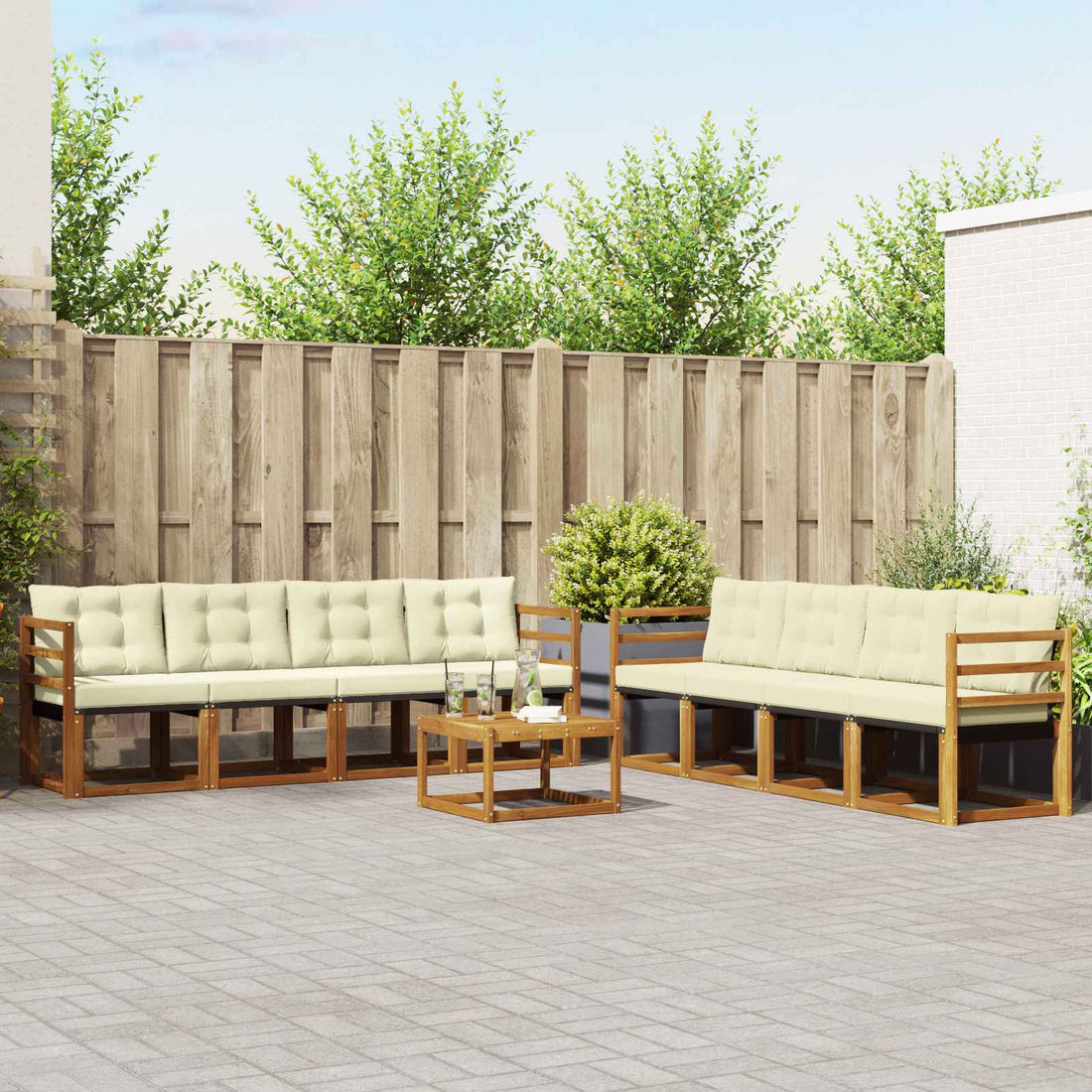 vidaXL Conjunto de sofás de exterior 9 uds. Natural y Crema