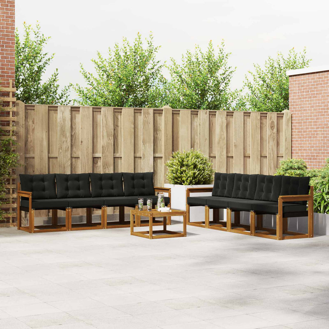 vidaXL Conjunto de sofás de exterior 9 uds. Natural y negro