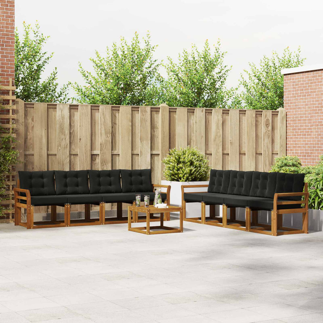 vidaXL Conjunto de sofás de exterior 9 uds. Natural y negro