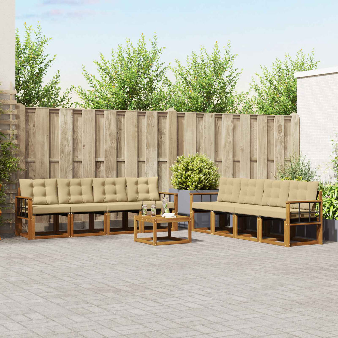 vidaXL Conjunto de sofás de exterior 9 uds. Natural y Beige