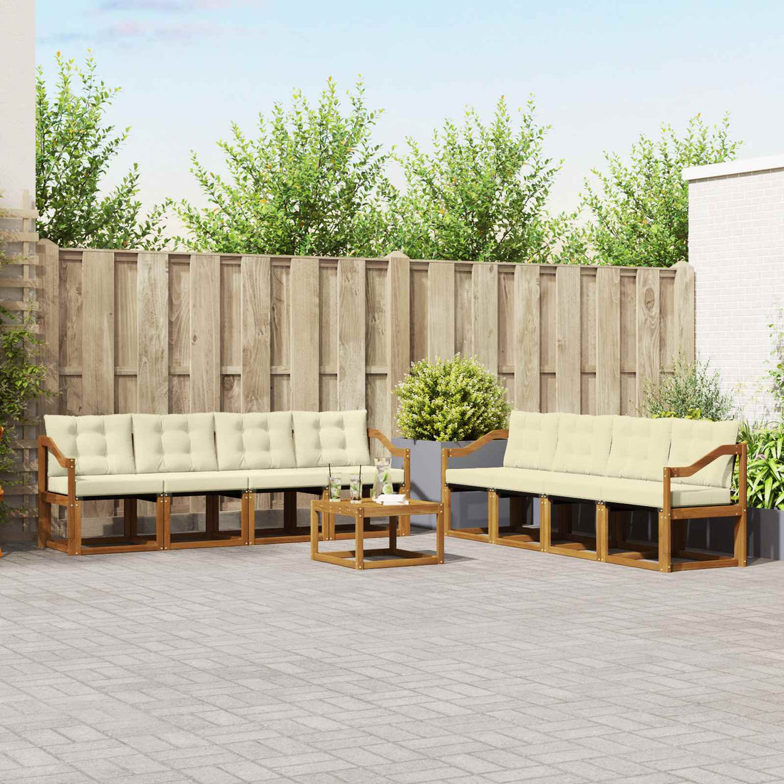 vidaXL Conjunto de sofás de exterior 9 uds. Natural y Crema