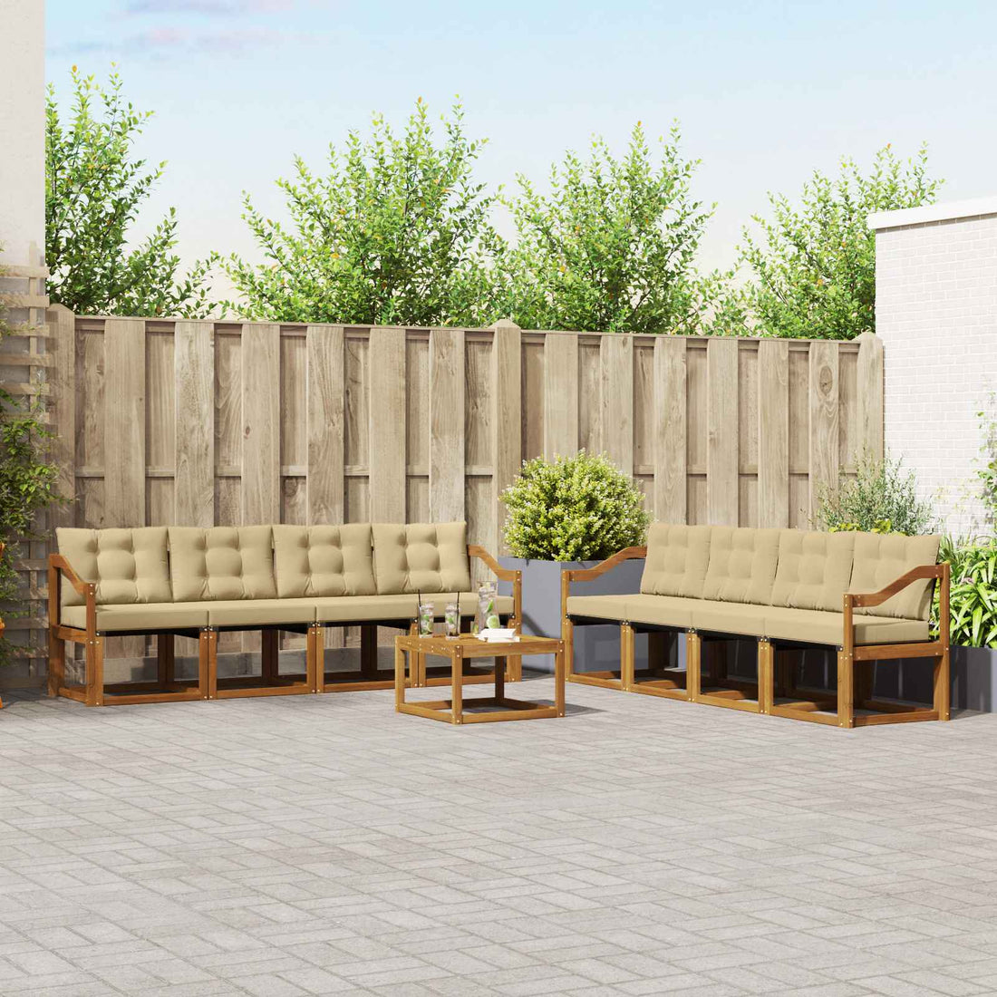 vidaXL Conjunto de sofás de exterior 9 uds. Natural y Beige