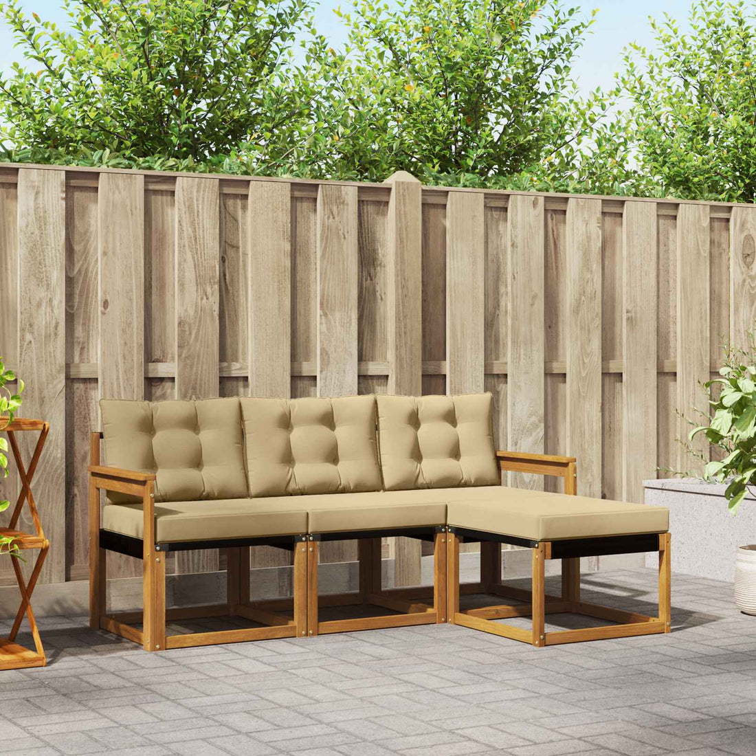 vidaXL Conjunto de sofás de exterior 4 uds. Natural y Beige