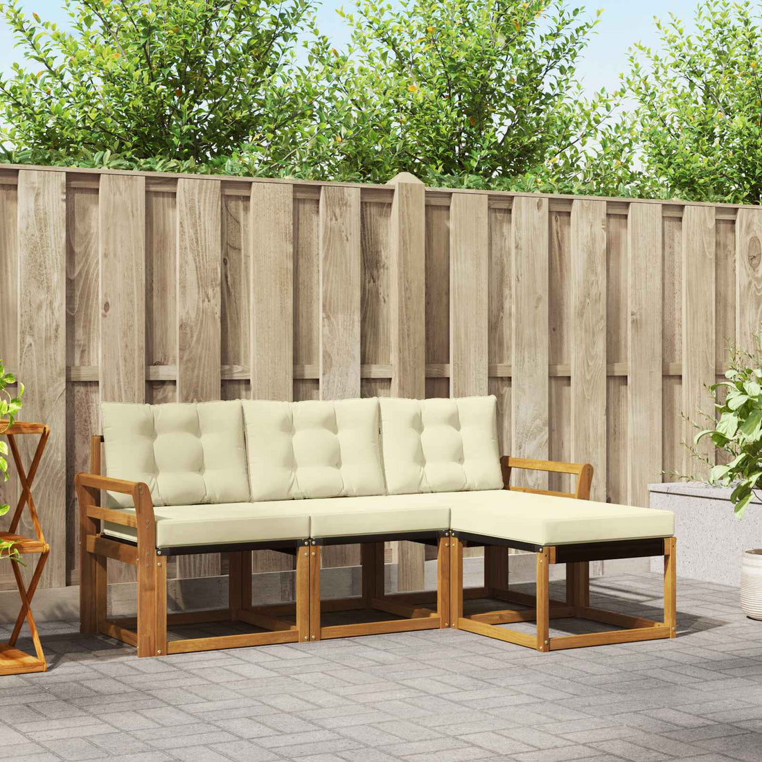 vidaXL Conjunto de sofás de exterior 4 uds. Natural y Crema