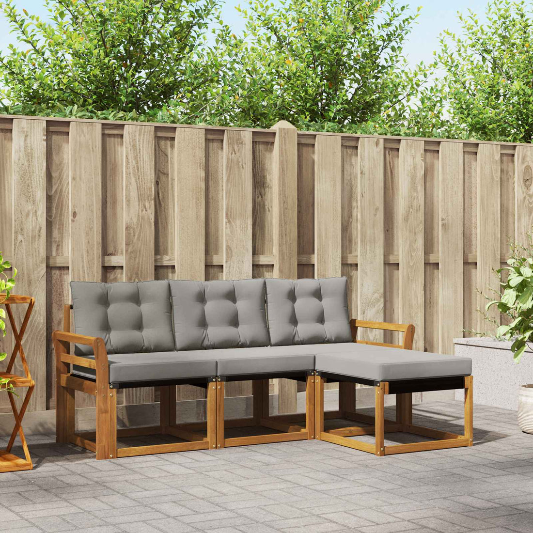 vidaXL Conjunto de sofás de exterior 4 uds. Gris Natural y Claro