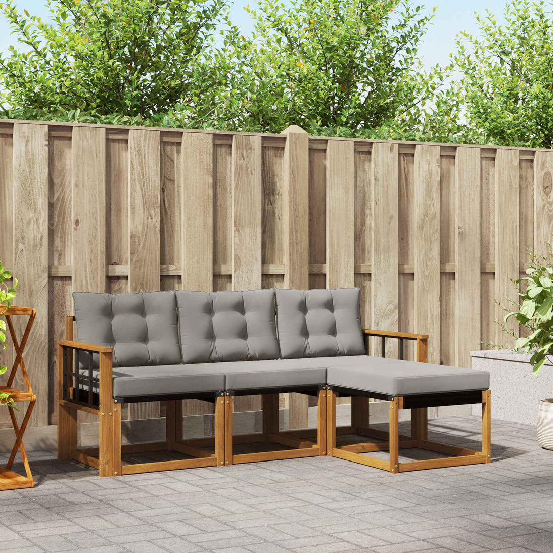 vidaXL Conjunto de sofás de exterior 4 uds. Gris Natural y Claro