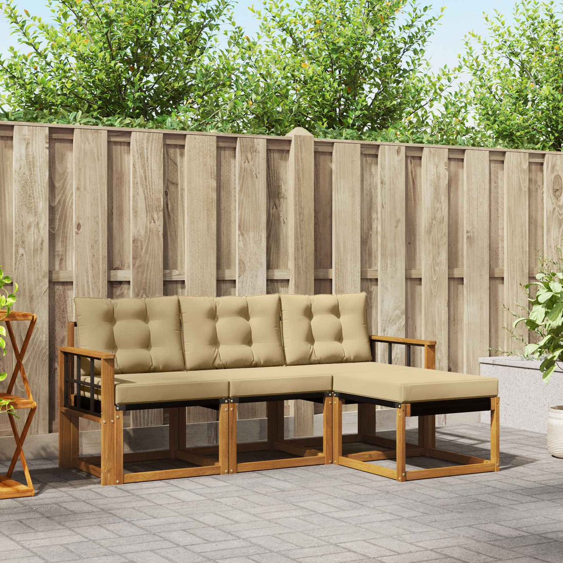 vidaXL Conjunto de sofás de exterior 4 uds. Natural y Beige