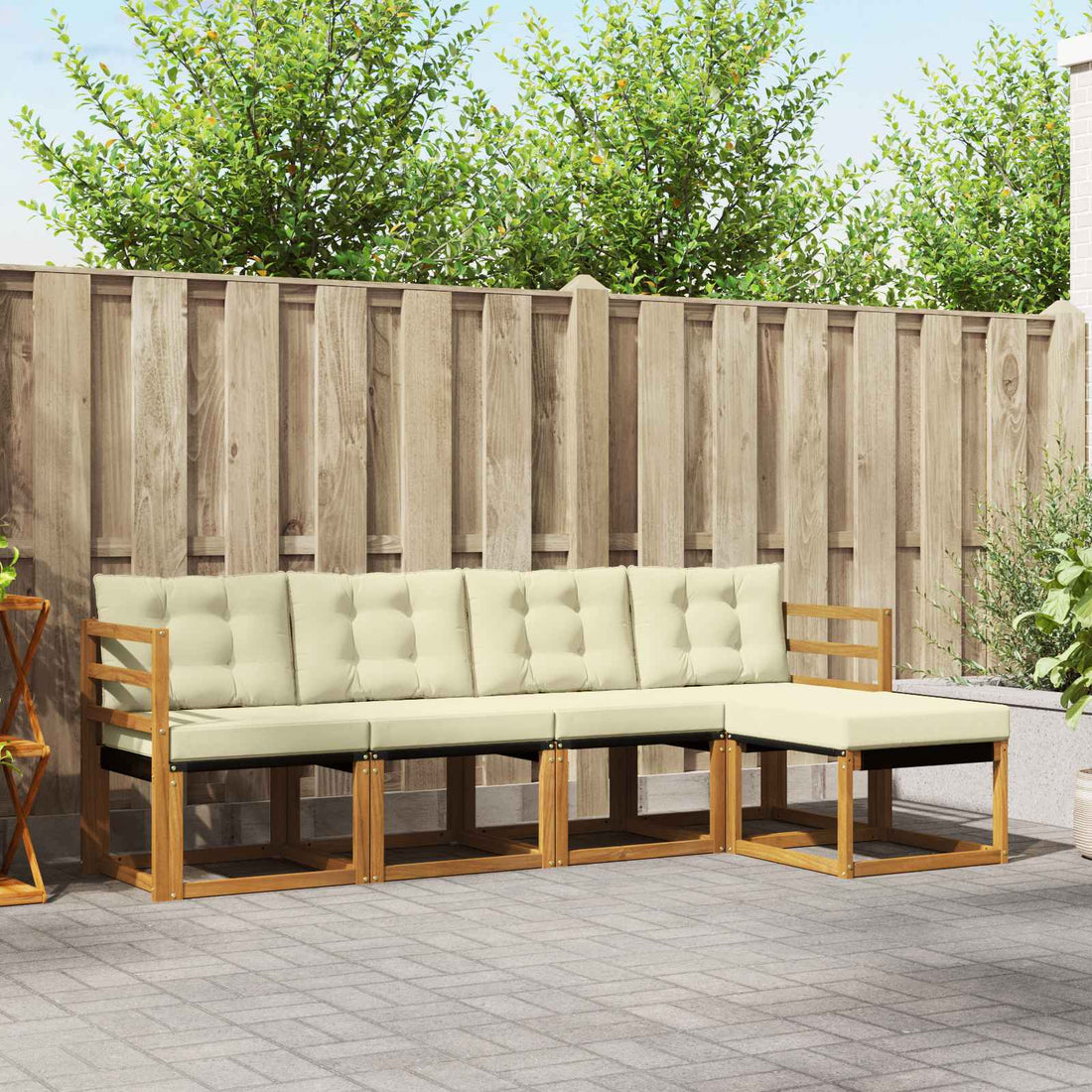 vidaXL Conjunto de sofás de exterior 5 uds. Natural y Crema