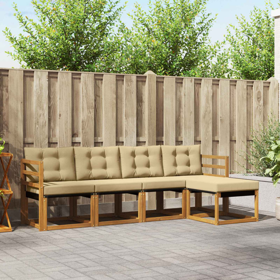 vidaXL Conjunto de sofás de exterior 5 uds. Natural y Beige