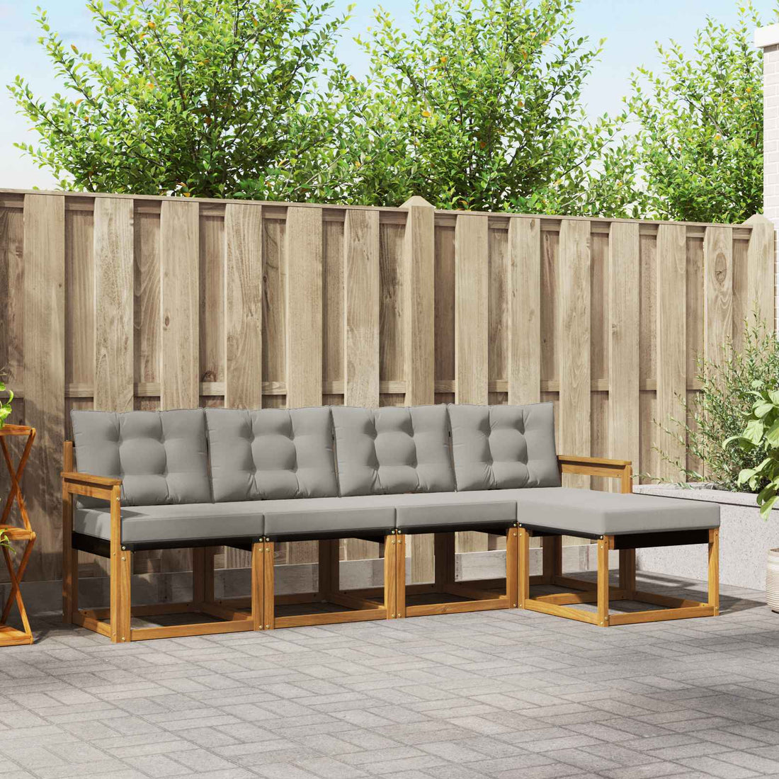 vidaXL Conjunto de sofás de exterior 5 uds. Gris Natural y Claro