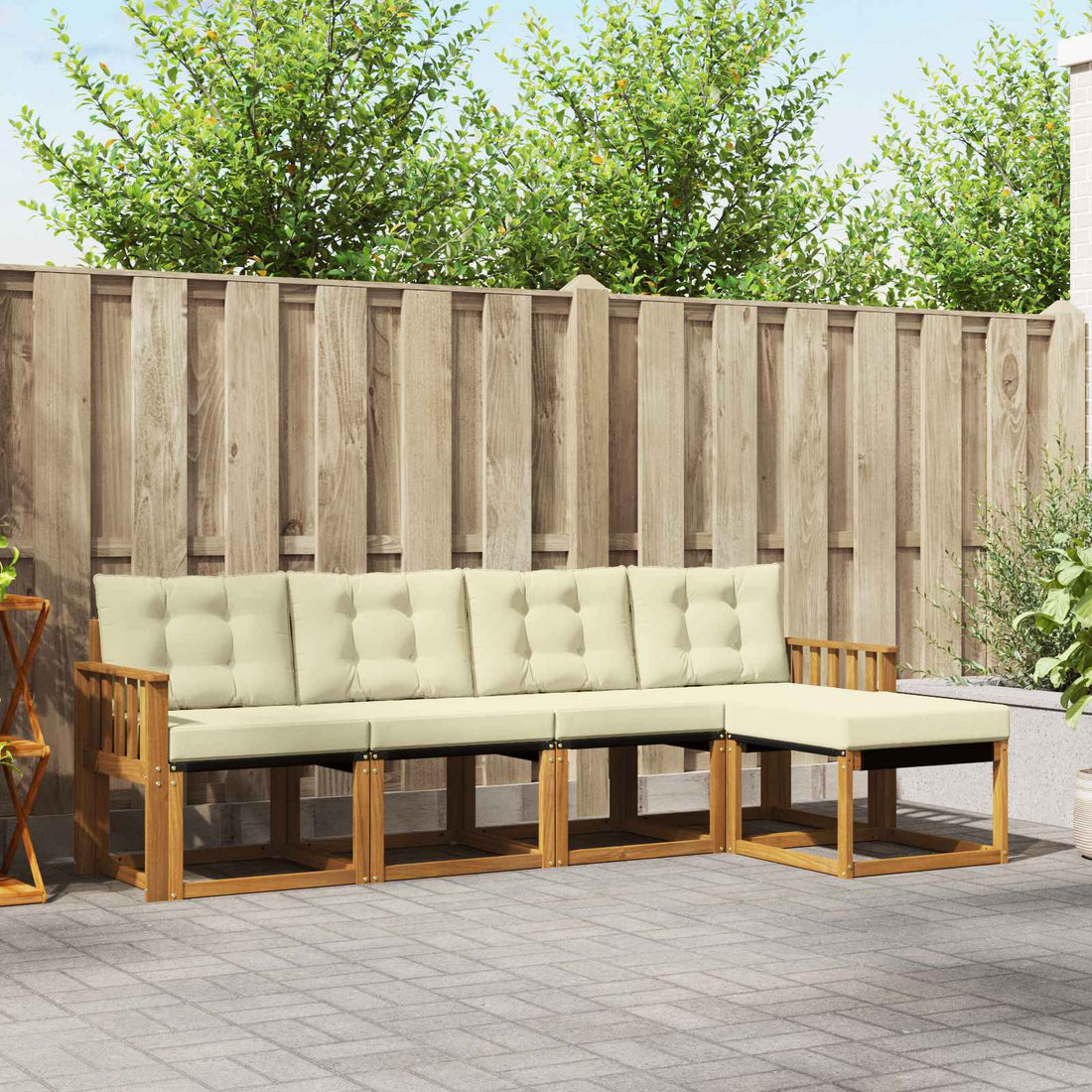vidaXL Conjunto de sofás de exterior 5 uds. Natural y Crema