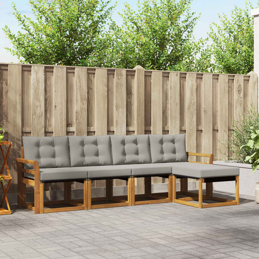 vidaXL Conjunto de sofás de exterior 5 uds. Gris Natural y Claro