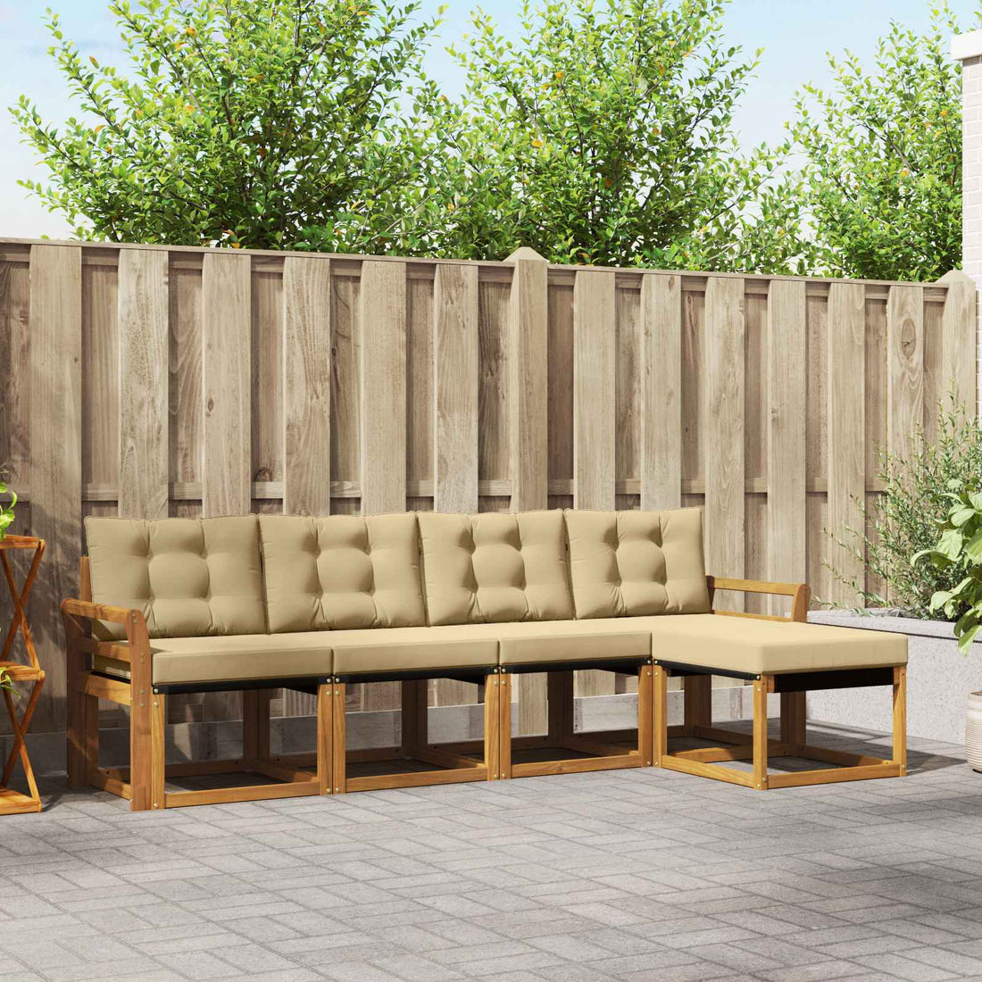 vidaXL Conjunto de sofás de exterior 5 uds. Natural y Beige