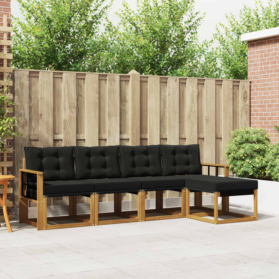 vidaXL Conjunto de sofás de exterior 5 uds. Natural y negro
