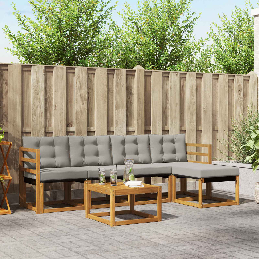 vidaXL Conjunto de sofás de exterior 6 uds. Natural y Gris Claro