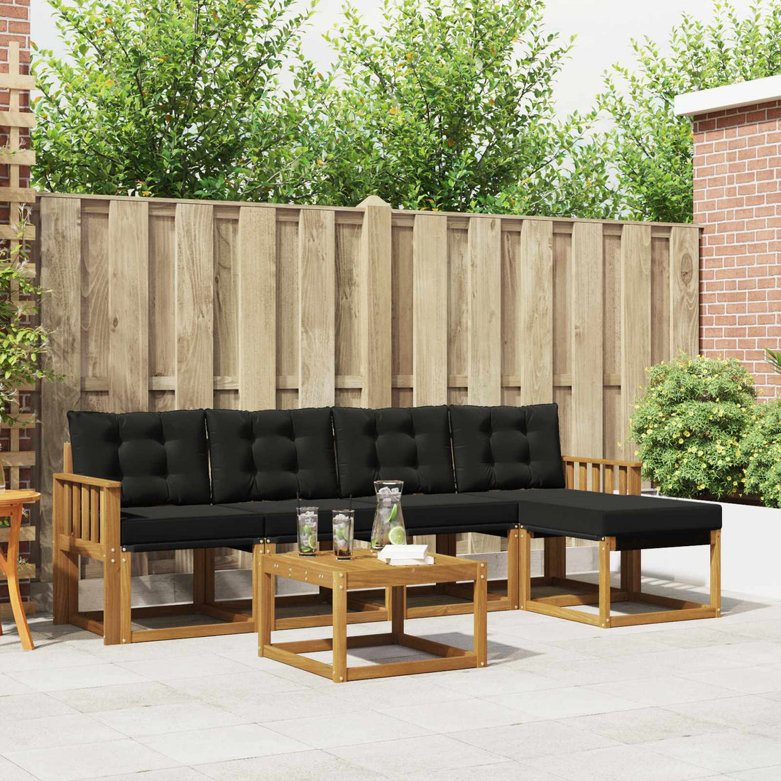 vidaXL Conjunto de sofás de exterior 6 uds. Natural y negro