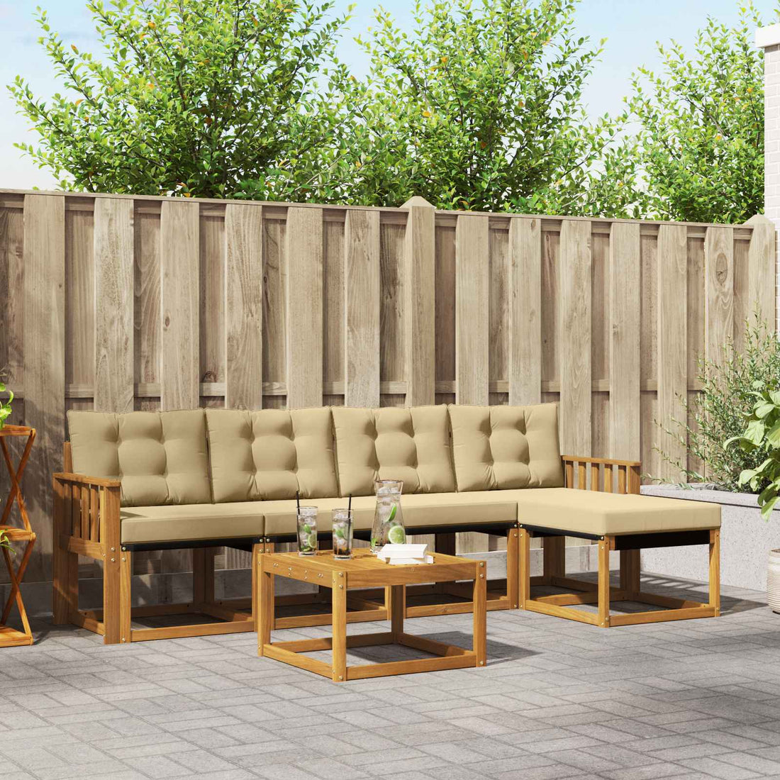 vidaXL Conjunto de sofás de exterior 6 uds. Natural y Beige