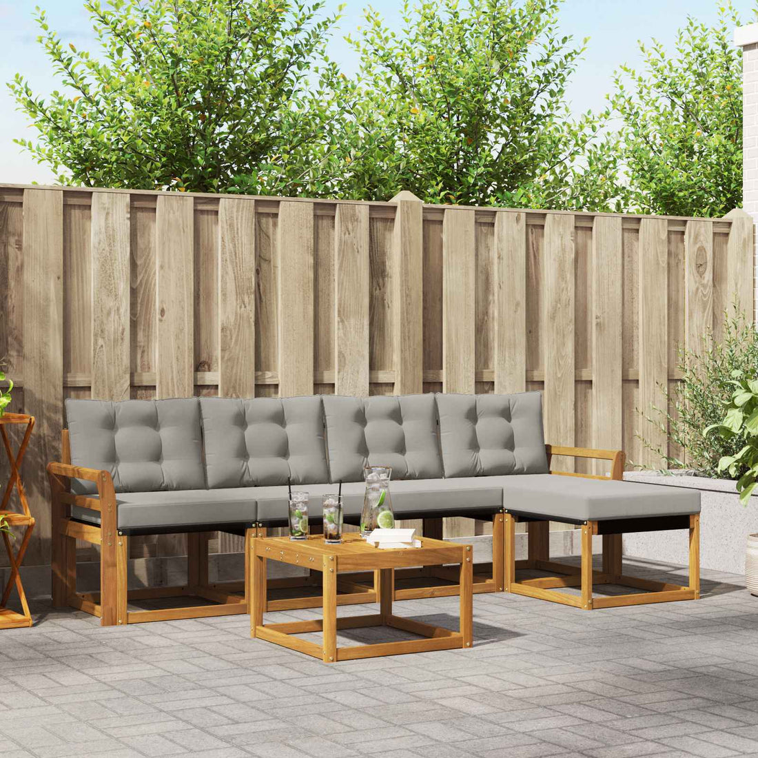 vidaXL Conjunto de sofás de exterior 6 uds. Natural y Gris Claro