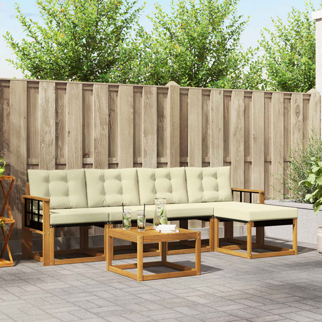 vidaXL Conjunto de sofás de exterior 6 uds. Natural y Crema
