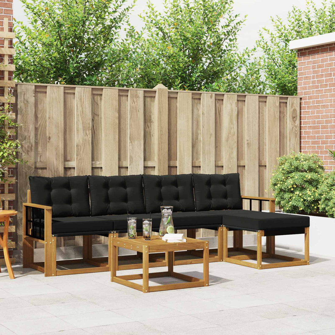 vidaXL Conjunto de sofás de exterior 6 uds. Natural y negro