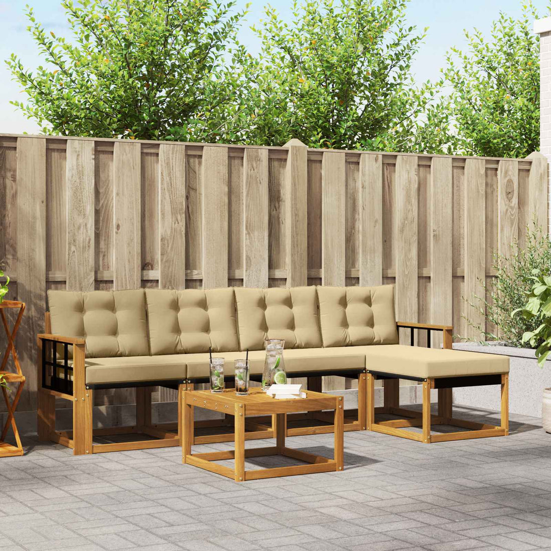 vidaXL Conjunto de sofás de exterior 6 uds. Natural y Beige