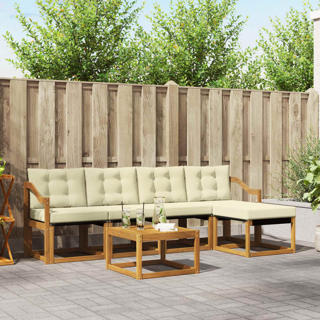 vidaXL Conjunto de sofás de exterior 6 uds. Natural y Crema