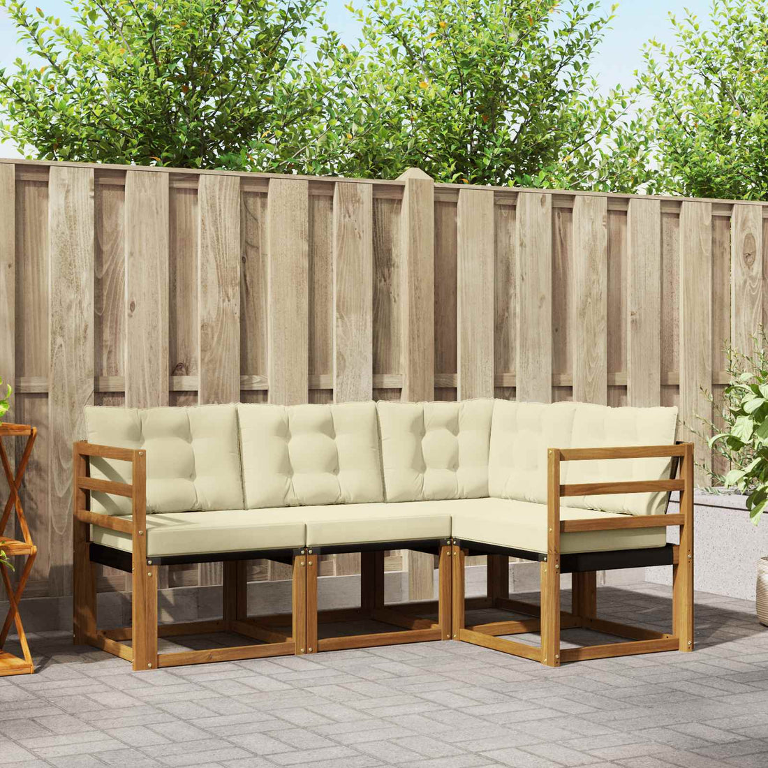 vidaXL Conjunto de sofás de exterior 4 uds. Natural y Crema