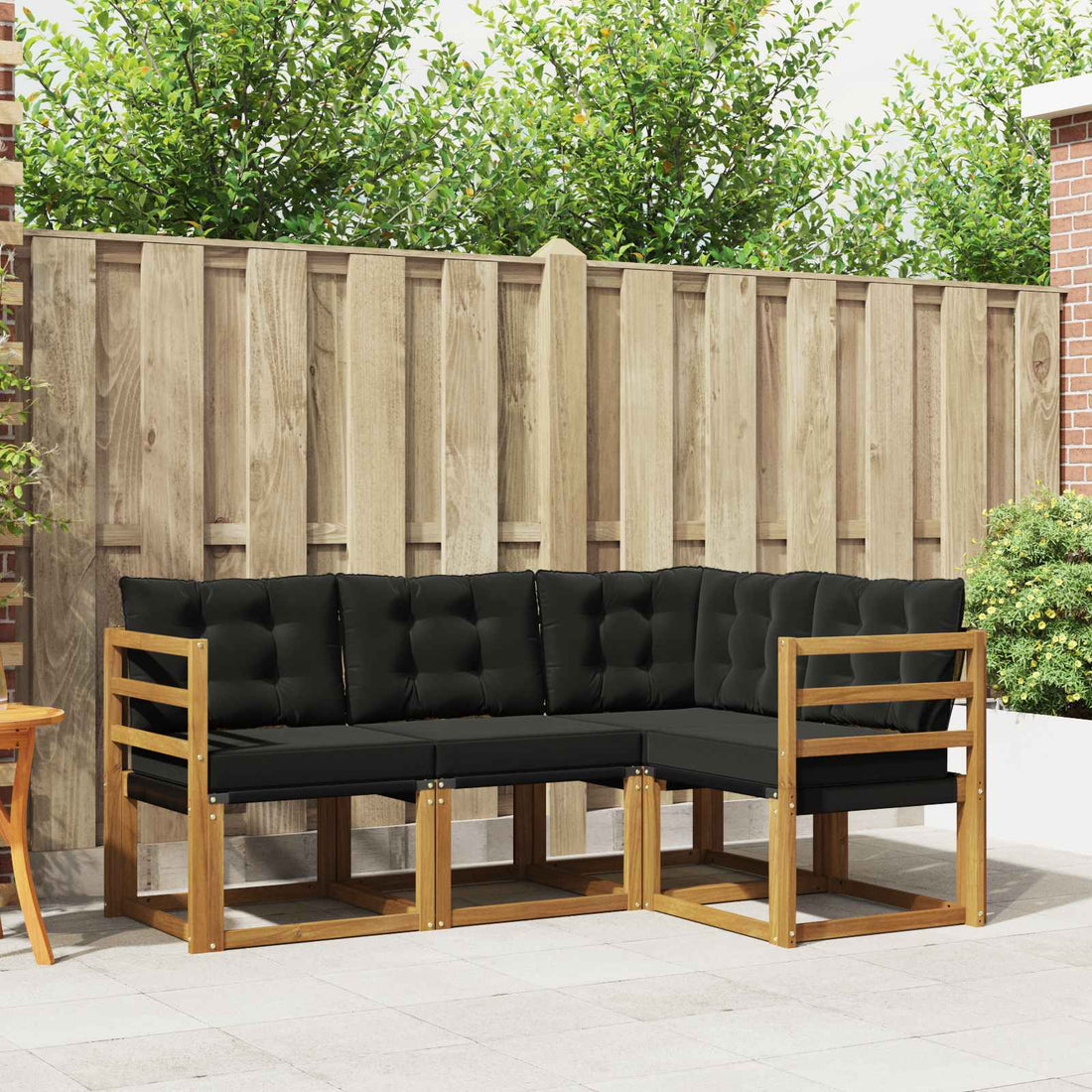 vidaXL Conjunto de sofás de exterior 4 uds. Natural y negro