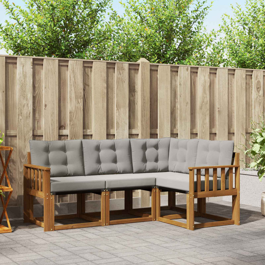 vidaXL Conjunto de sofás de exterior 4 uds. Gris Natural y Claro