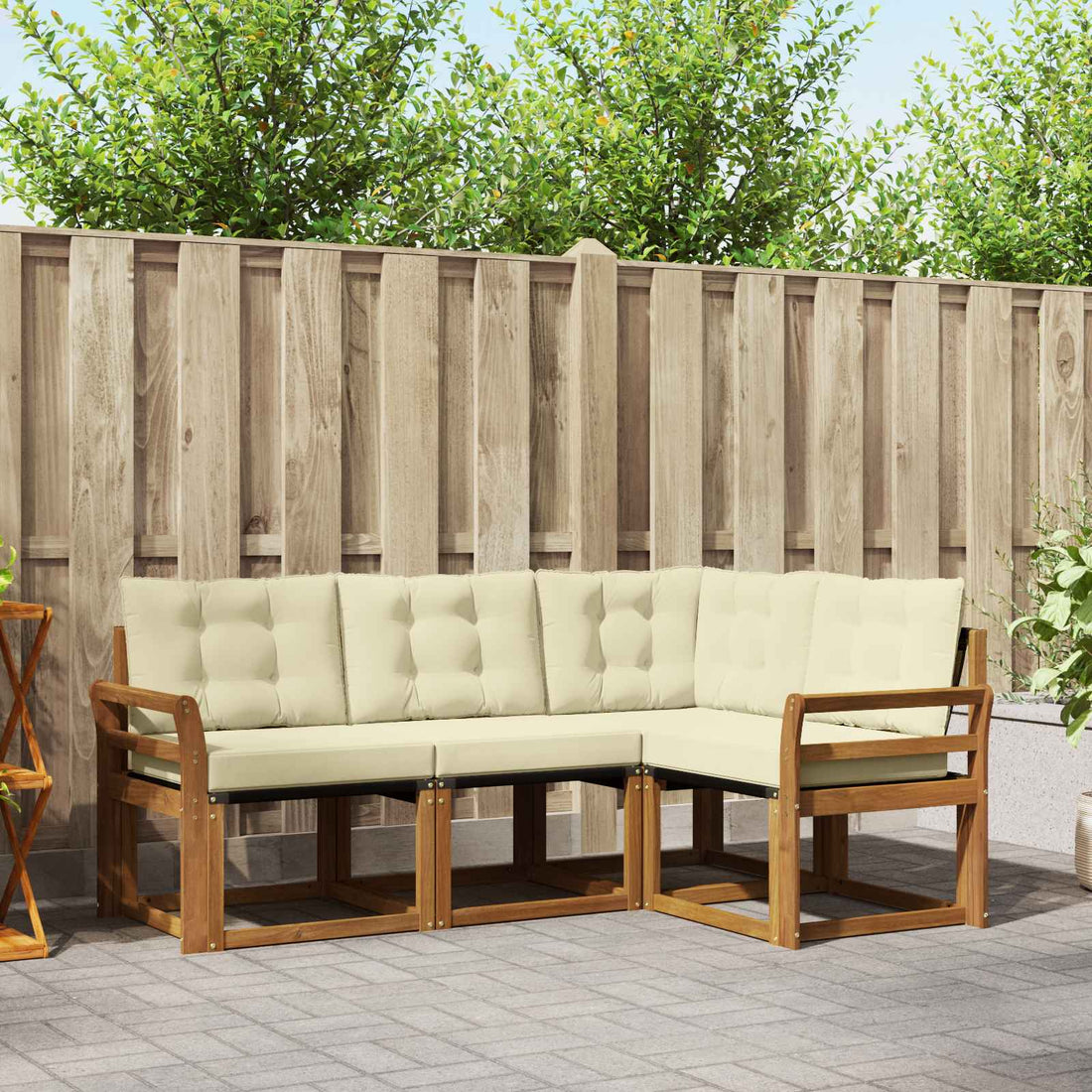 vidaXL Conjunto de sofás de exterior 4 uds. Natural y Crema