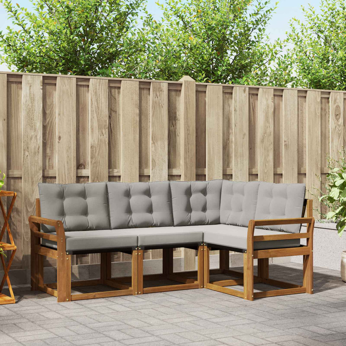 vidaXL Conjunto de sofás de exterior 4 uds. Gris Natural y Claro