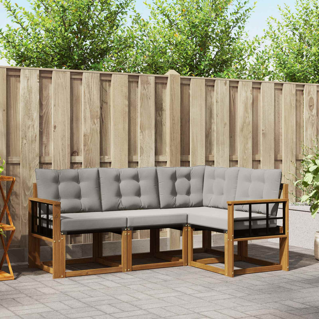 vidaXL Conjunto de sofás de exterior 4 uds. Gris Natural y Claro