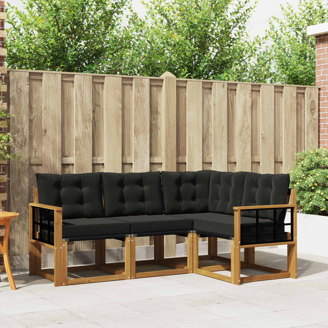 vidaXL Conjunto de sofás de exterior 4 uds. Natural y negro