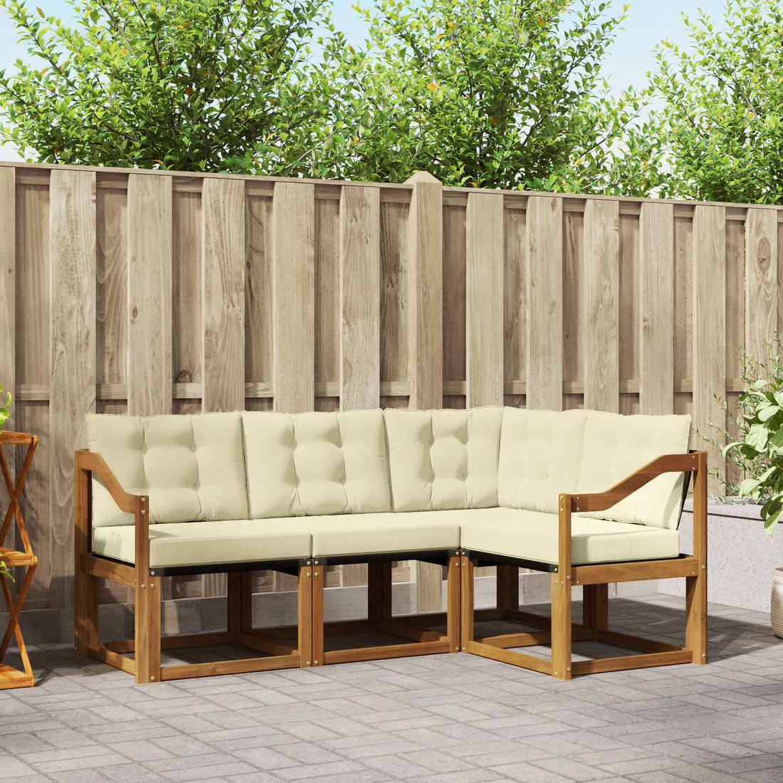 vidaXL Conjunto de sofás de exterior 4 uds. Natural y Crema