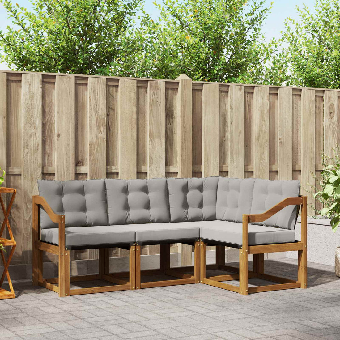 vidaXL Conjunto de sofás de exterior 4 uds. Gris Natural y Claro