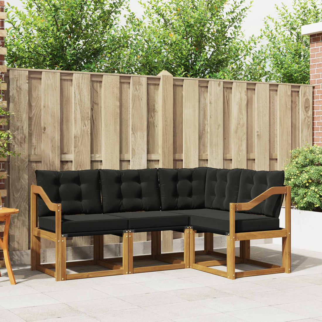 vidaXL Conjunto de sofás de exterior 4 uds. Natural y negro