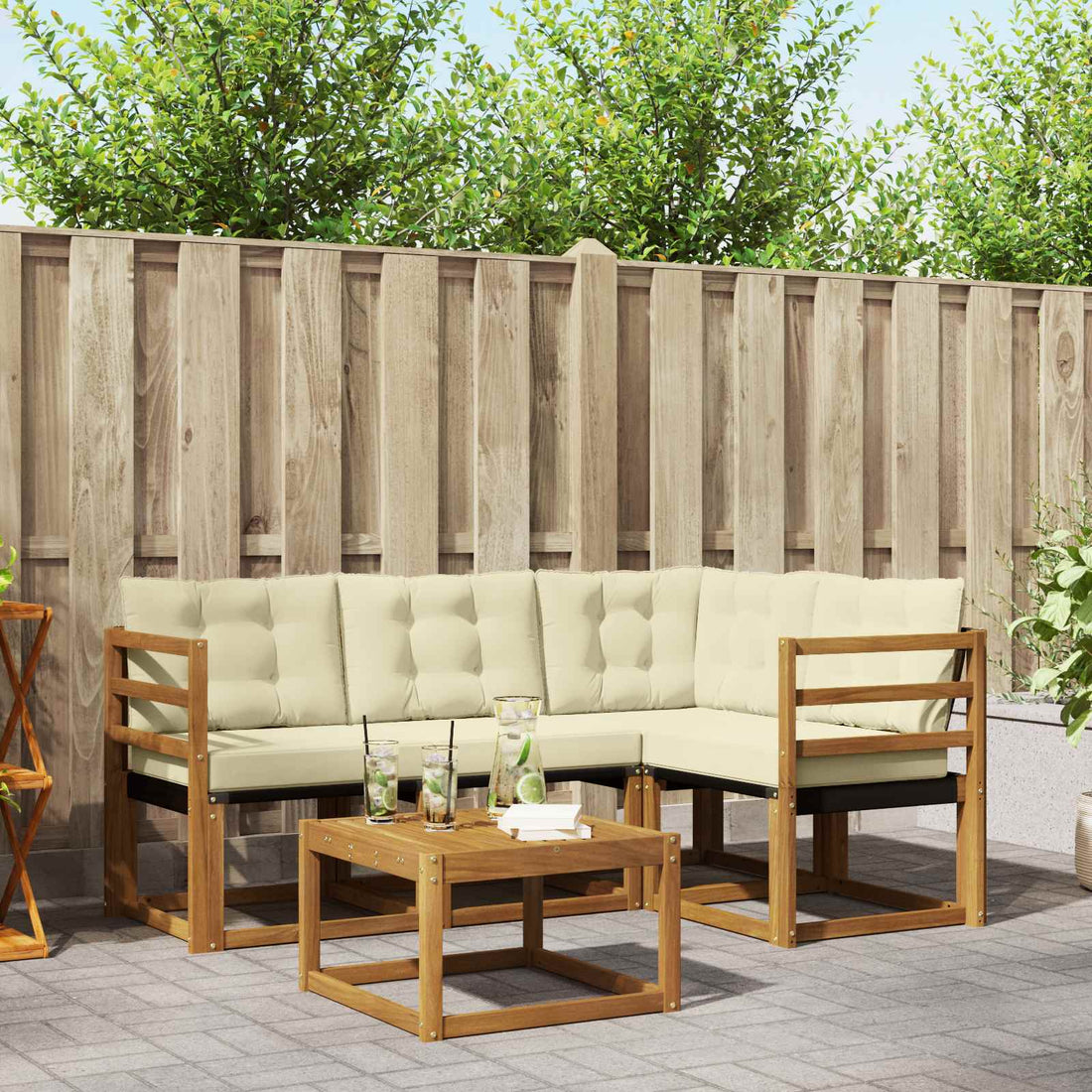 vidaXL Conjunto de sofás de exterior 5 uds. Natural y Crema