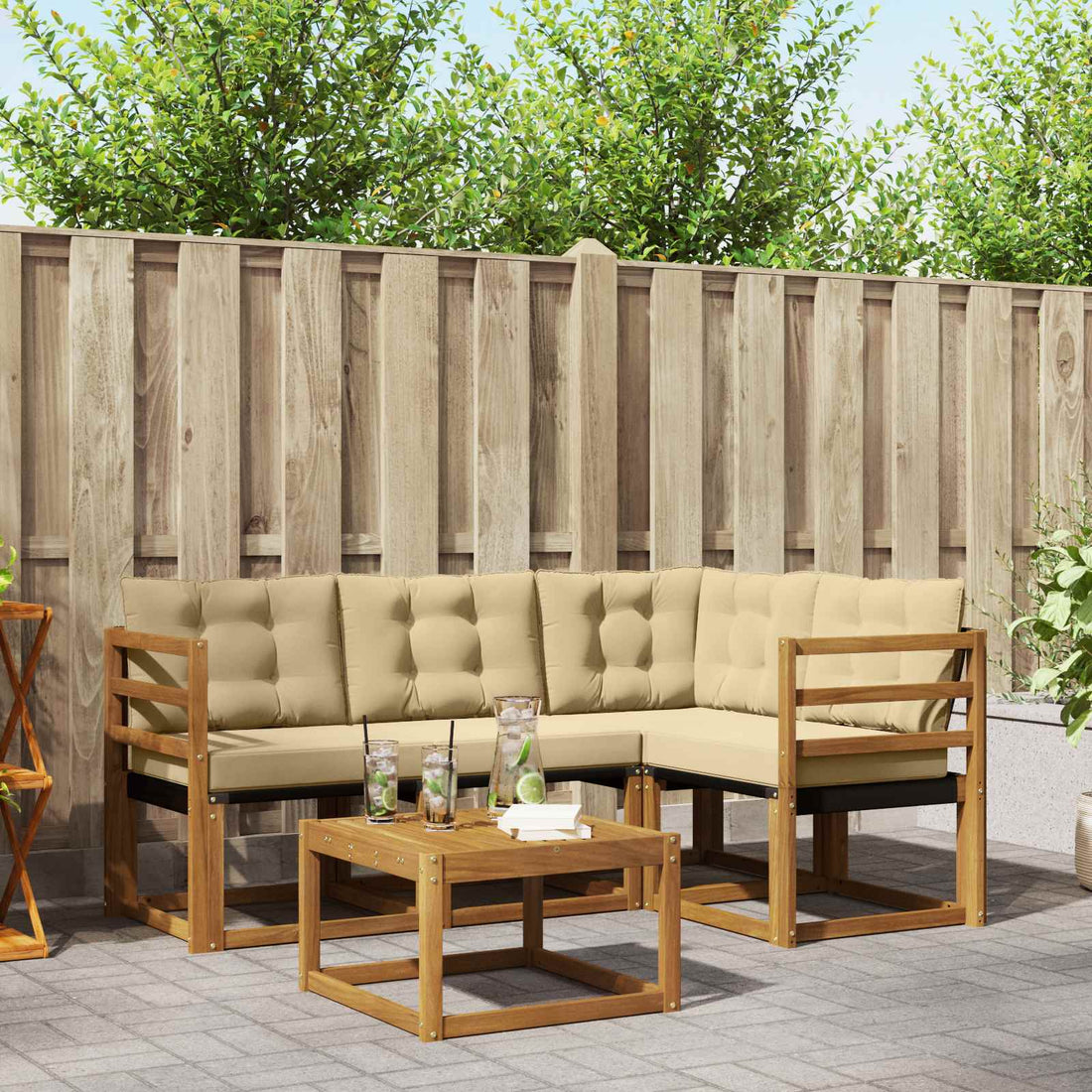 vidaXL Conjunto de sofás de exterior 5 uds. Natural y Beige
