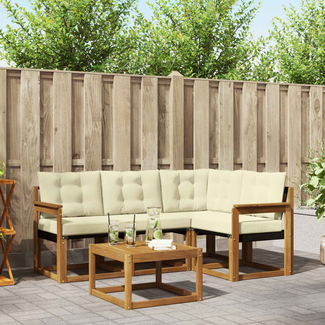 vidaXL Conjunto de sofás de exterior 5 uds. Natural y Crema