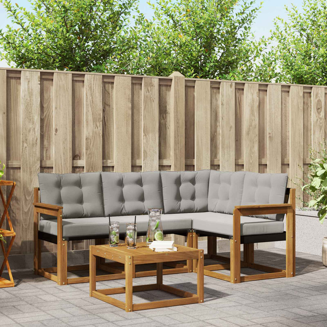 vidaXL Conjunto de sofás de exterior 5 uds. Gris Natural y Claro