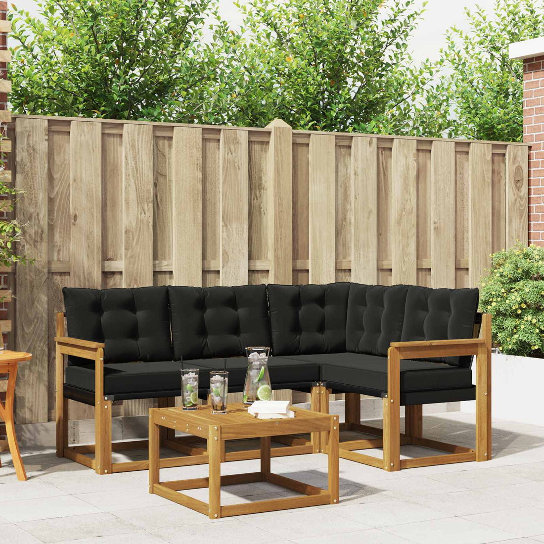 vidaXL Conjunto de sofás de exterior 5 uds. Natural y negro