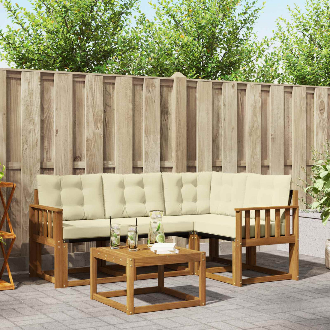 vidaXL Conjunto de sofás de exterior 5 uds. Natural y Crema