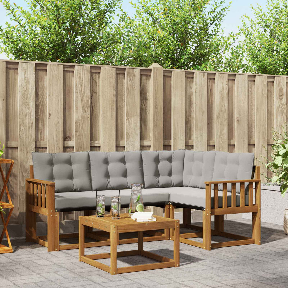 vidaXL Conjunto de sofás de exterior 5 uds. Gris Natural y Claro