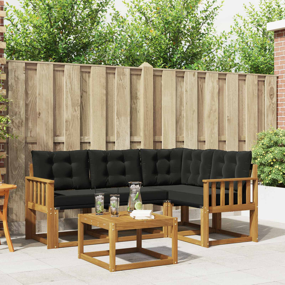 vidaXL Conjunto de sofás de exterior 5 uds. Natural y negro